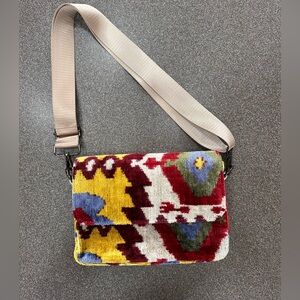 WOLF & WILLA Anthropology Crossbody Bag, Adjustable Guitar Strap, Multicolor